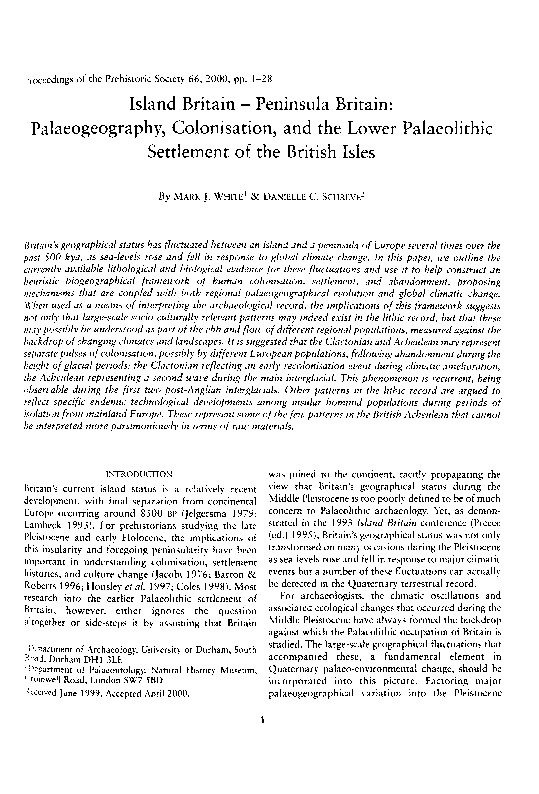 Island Britain-Peninsula Britain: palaeogeography, colonisation and the Lower Palaeolithic settlement of the British Isles Thumbnail