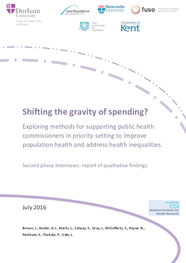Shifting the gravity of spending? Exploring methods for supporting public health commissioners in priority-setting to improve population health and address health inequalities. Second phase interviews: report of qualitative findings Thumbnail