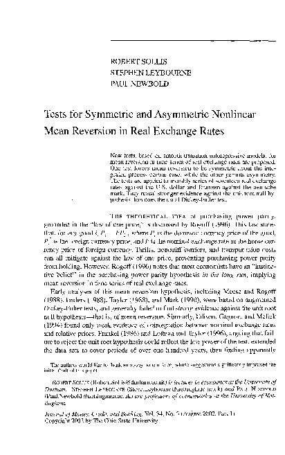 Tests for symmetric and asymmetric nonlinear mean reversion in real exchange rates Thumbnail