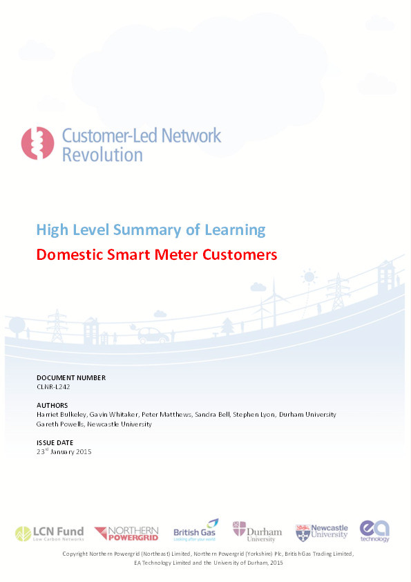 High Level Summary of Learning: Domestic Smart Meter Customers Thumbnail