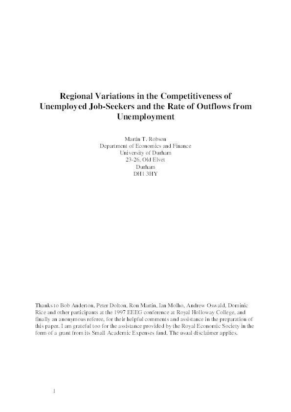 Regional variations in the competitiveness of unemployed job-seekers and the rate of outflows from unemployment Thumbnail