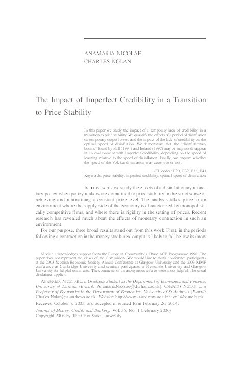 The impact of imperfect credibility in a transition to price stability Thumbnail