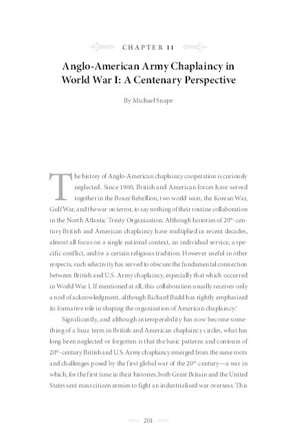 Anglo-American Army Chaplaincy in the First World War: A Centenary Perspective Thumbnail