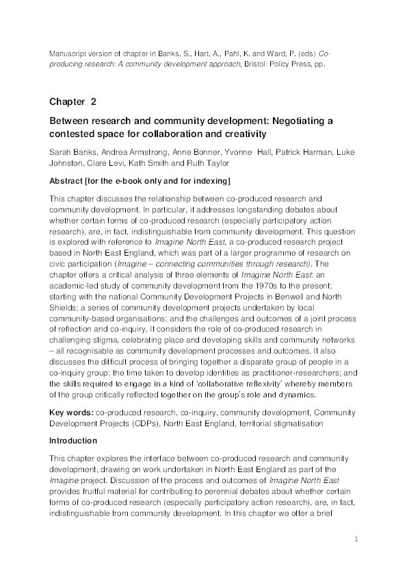 Between research and community development: Negotiating a contested space for collaboration and creativity Thumbnail