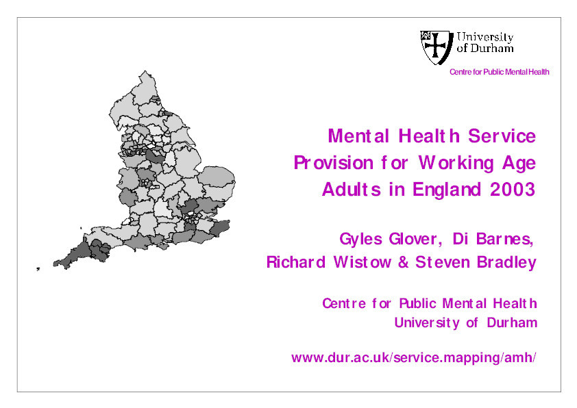 Mental Health Service Provision for Working Age Adults in England 2003 Thumbnail