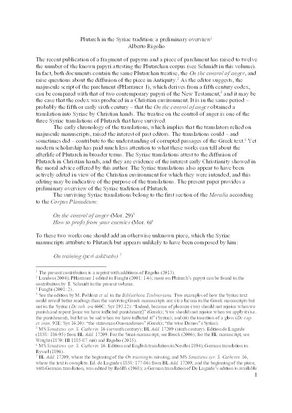 Plutarch in the Syriac Tradition: a Preliminary Overview Thumbnail