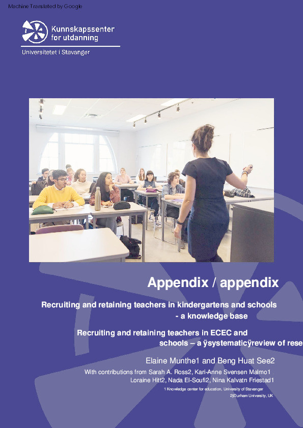 Recruiting and retaining teachers in kindergarten and schools - a knowledge base Appendix Thumbnail