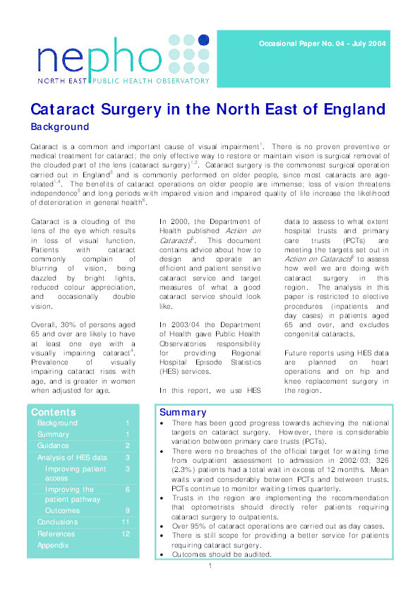 Cataract surgery in the North East of England Thumbnail
