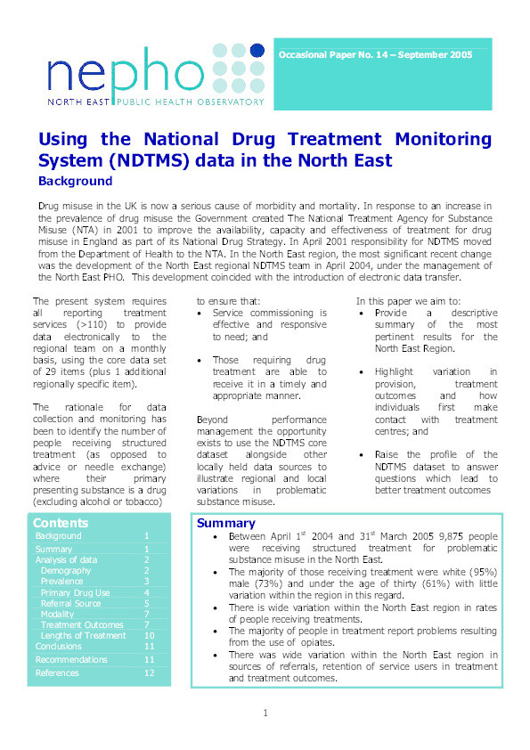 Using the National Drug Treatment Monitoring System (NDTMS) data in the North East Thumbnail