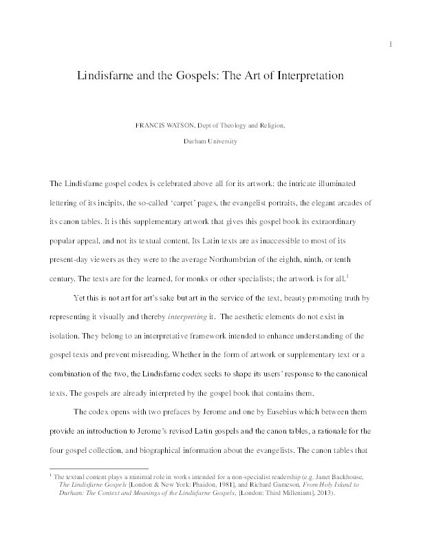 "Lindisfarne and the Gospels: the Art of Interpretation" Thumbnail