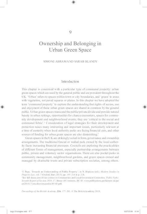 Ownership and belonging in urban green space Thumbnail