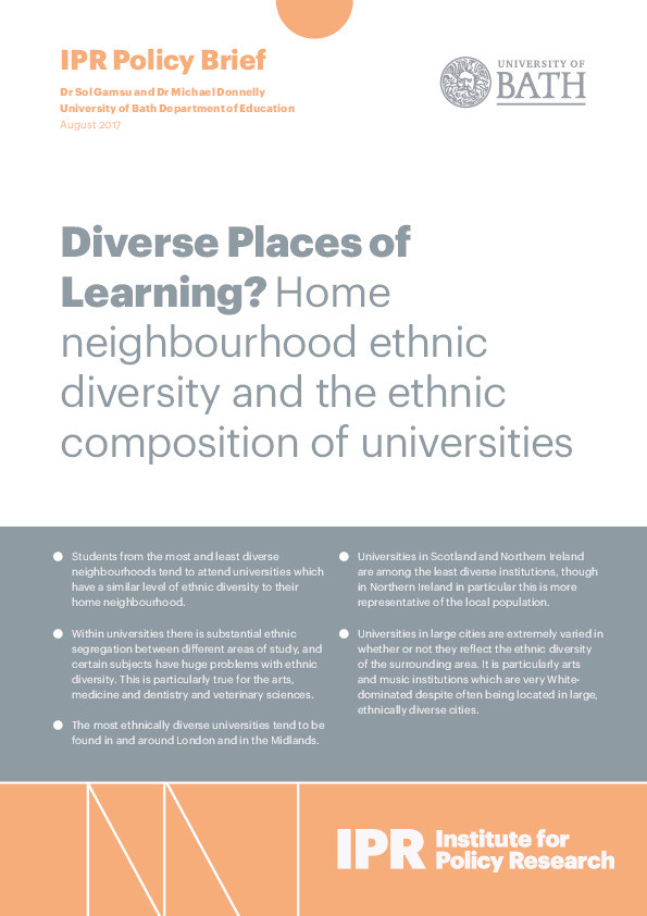 Diverse Places of Learning? Home neighbourhood ethnic diversity and the ethnic composition of universities Thumbnail