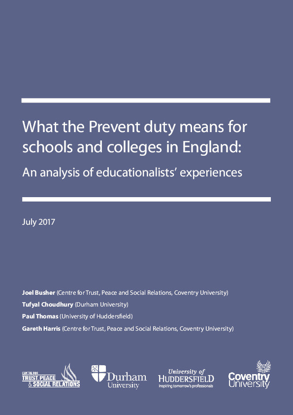 What the Prevent Duty means for schools and colleges in England: An Analysis of educationalists’ Experiences Thumbnail
