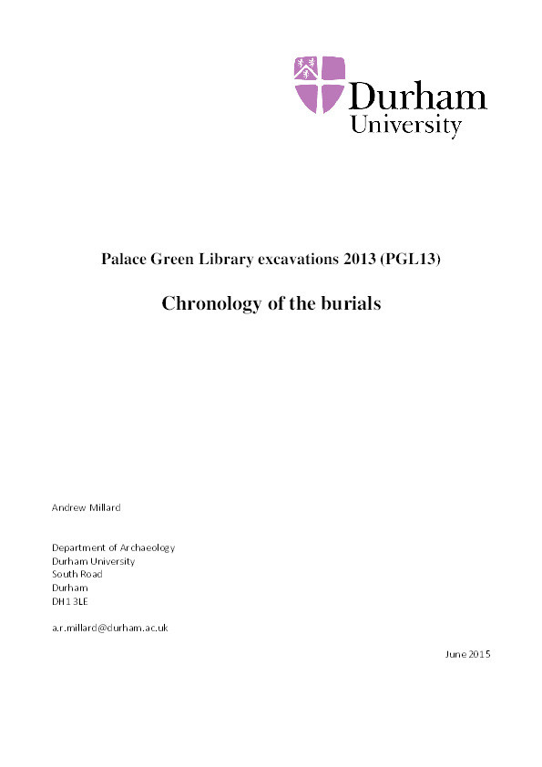 Palace Green Library excavations 2013 (PGL13): Chronology of the burials Thumbnail