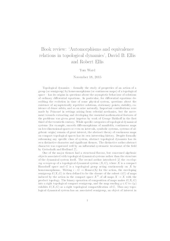 Book review: "Automorphisms and equivalence relations in topological dynamics" Thumbnail