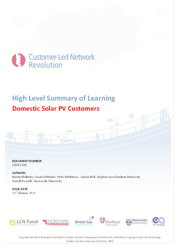 High Level Summary of Learning: Domestic Solar PV Customers Thumbnail