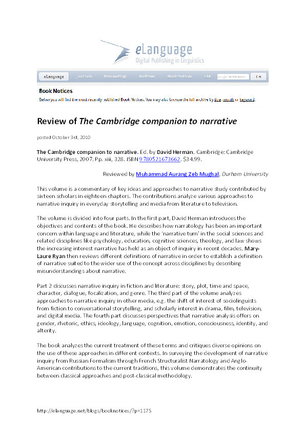 Review of "the Cambridge companion to narrative" Thumbnail