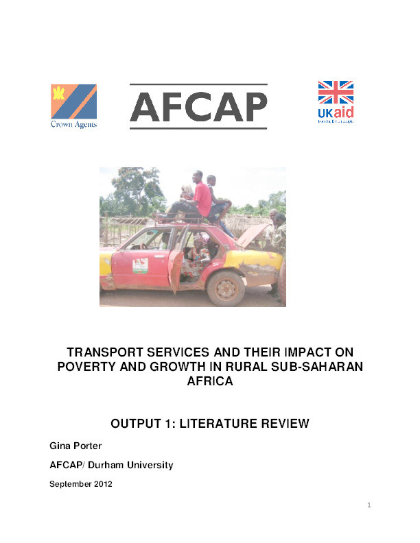Transport services and their impact on poverty and growth in rural sub-Saharan Africa: literature review. Report to the Africa Community Access Programme, London Thumbnail