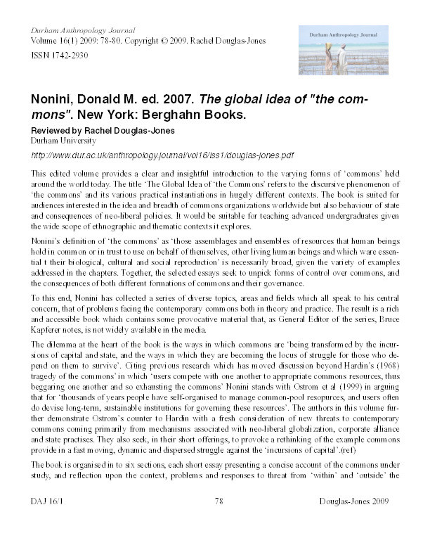 Review: 'The Global Idea of "The Commons", ed. Donald M. Nonini Thumbnail
