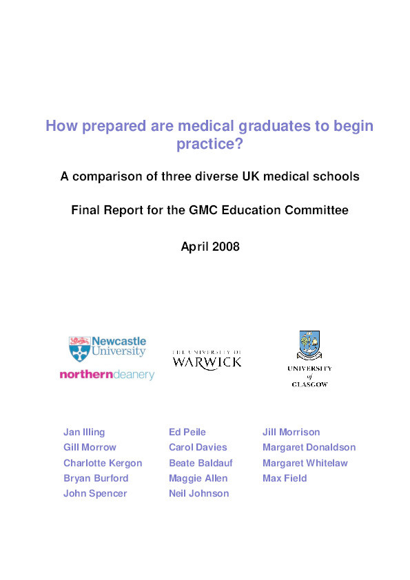 How prepared are medical graduates to begin practice? A comparison of three diverse UK medical schools. Final report to GMC April 2008 Thumbnail