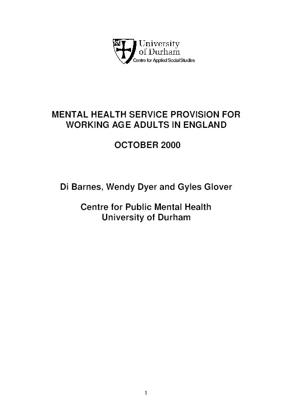 Mental Health Service Provision for Working Age Adults in England 2000 Thumbnail