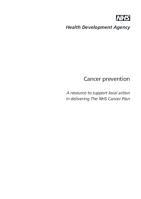 Cancer prevention: a resource to support local action in delivering the NHS cancer plan Thumbnail