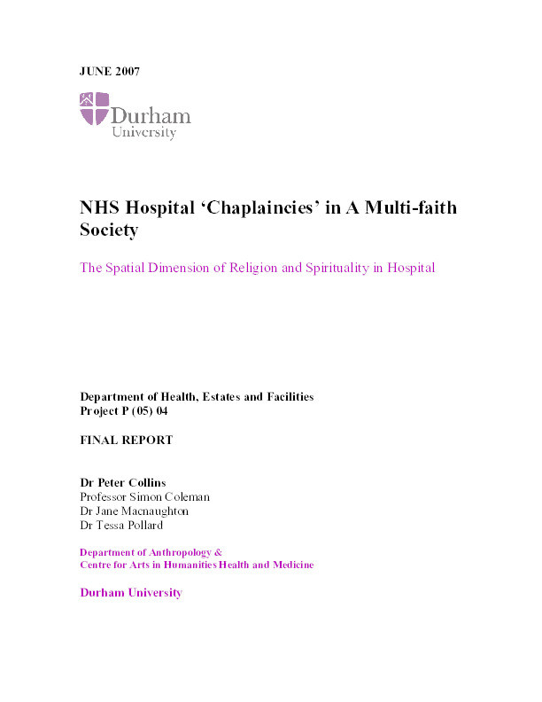 NHS Hospital ‘Chaplaincies’ in A Multi-faith Society : The Spatial Dimension of Religion and Spirituality in Hospital Thumbnail