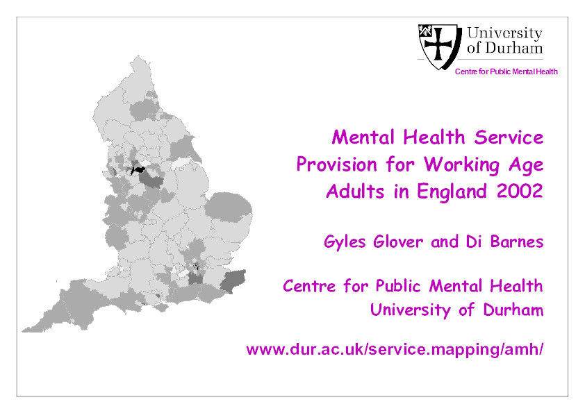Mental Health Service provision for Working Age Adults in England 2002 Thumbnail