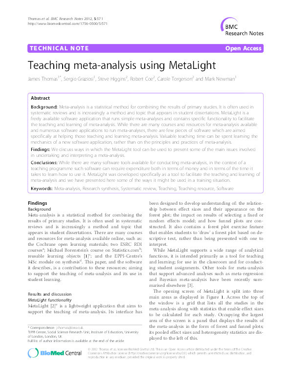 Teaching meta-analysis using MetaLight Thumbnail