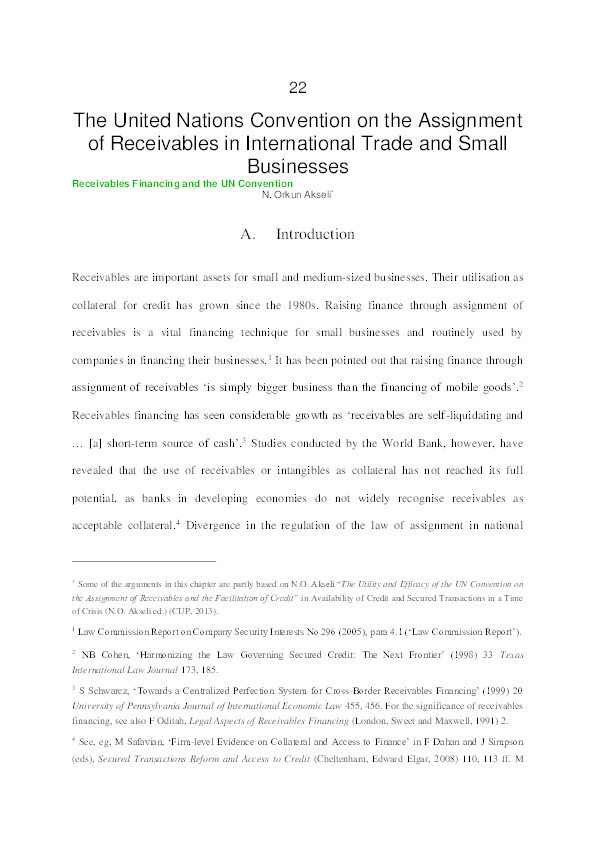 The United Nations Convention on the Assignment of Receivables in International Trade and Small Businesses Thumbnail