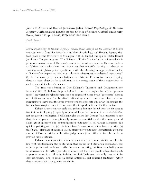 Review of Moral Psychology & Human Agency: Philosophical Essays on the Science of Ethics Thumbnail