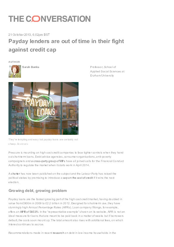 Payday lenders are out of time in their fight against credit cap Thumbnail