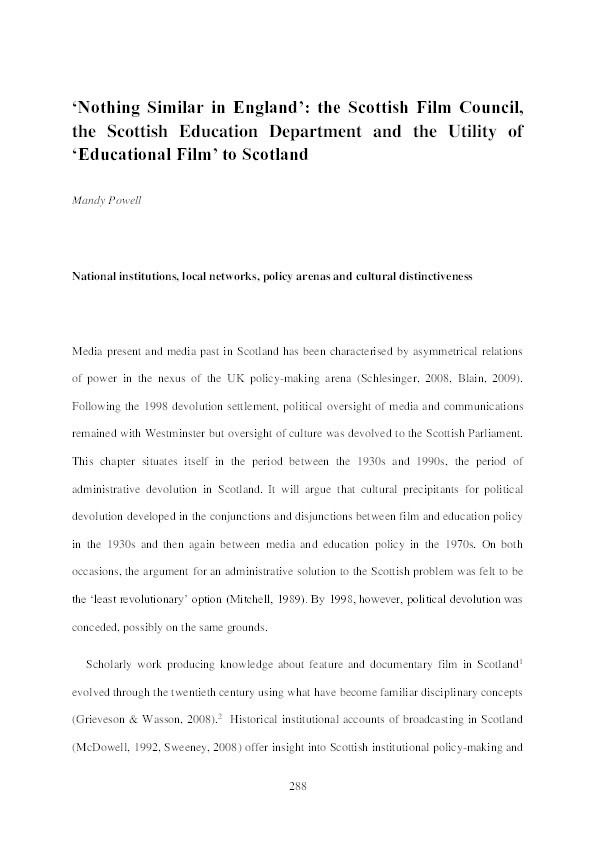 'Nothing Similar in England': the Scottish Film Council, the Scottish Education Department and the Utility of 'Educational Film' to Scotland Thumbnail