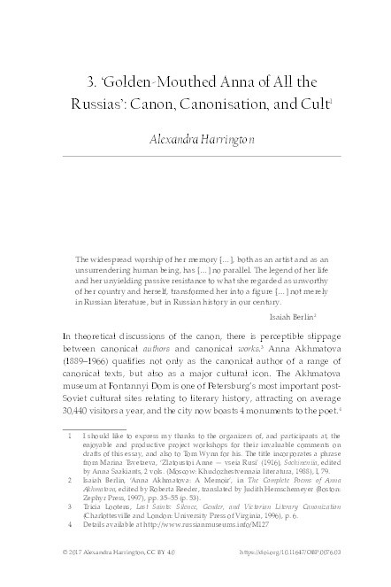 '"Golden-Mouthed Anna of All The Russias": Canon, Canonisation, and Cult' Thumbnail