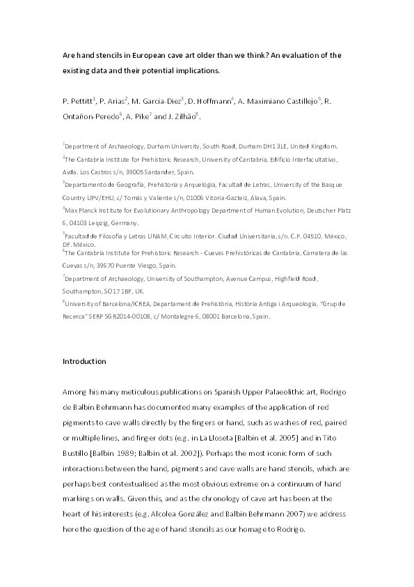 Are hand stencils in European cave art older than we think? An evaluation of the existing data and their potential implications Thumbnail