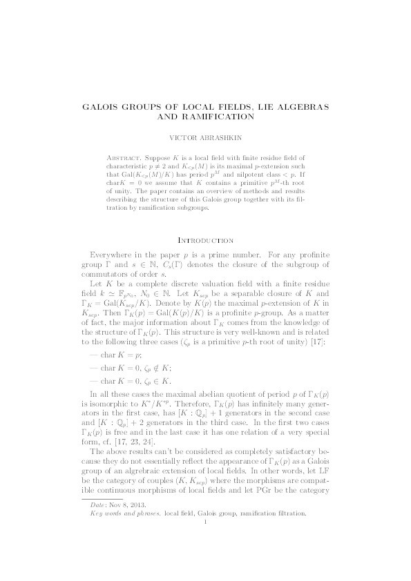 Galois groups of local fields, Lie algebras and ramification Thumbnail