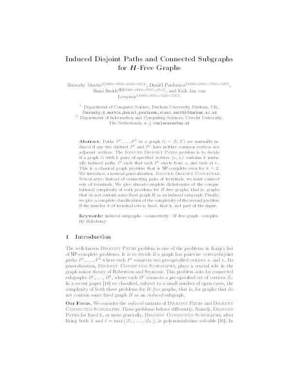Induced Disjoint Paths and Connected Subgraphs for H-Free Graphs Thumbnail