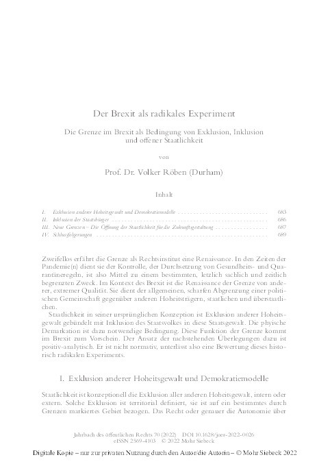 Der Brexit als radikales Experiment: Die Grenze im Brexit als Bedingung von Exklusion, Inklusion und offener Staatlichkeit Thumbnail