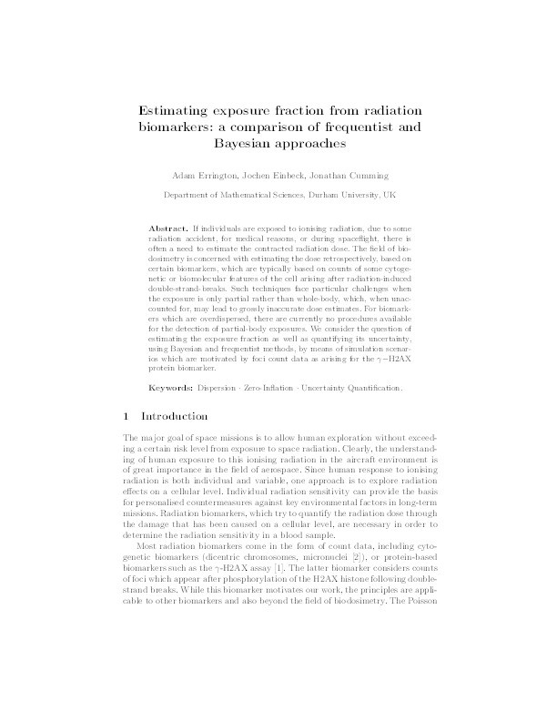 Estimating Exposure Fraction from Radiation Biomarkers: A Comparison of Frequentist and Bayesian Approaches Thumbnail