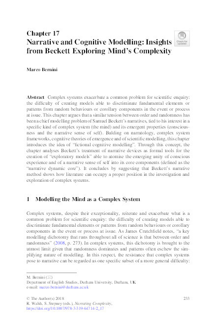 Narrative and Cognitive Modeling: Insights From Beckett Exploring Mind's Complexity Thumbnail