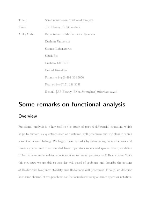 Some Remarks on Functional Analysis Thumbnail