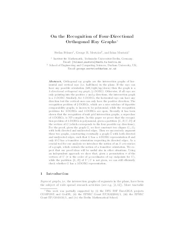 On the Recognition of Four-Directional Orthogonal Ray Graphs Thumbnail