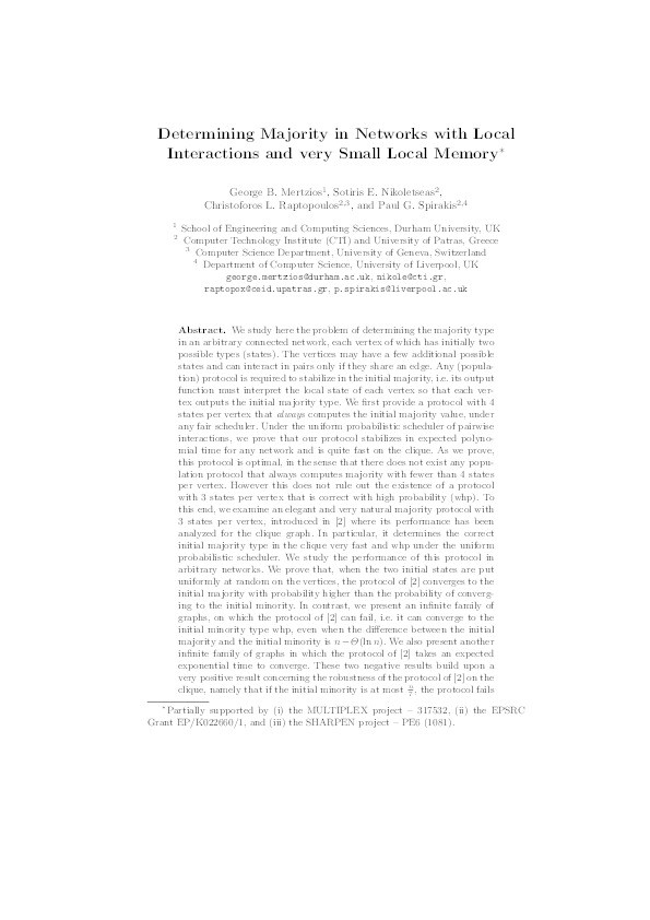 Determining Majority in Networks with Local Interactions and Very Small Local Memory Thumbnail