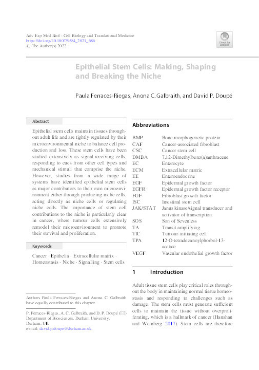 Epithelial Stem Cells: Making, Shaping and Breaking the Niche Thumbnail