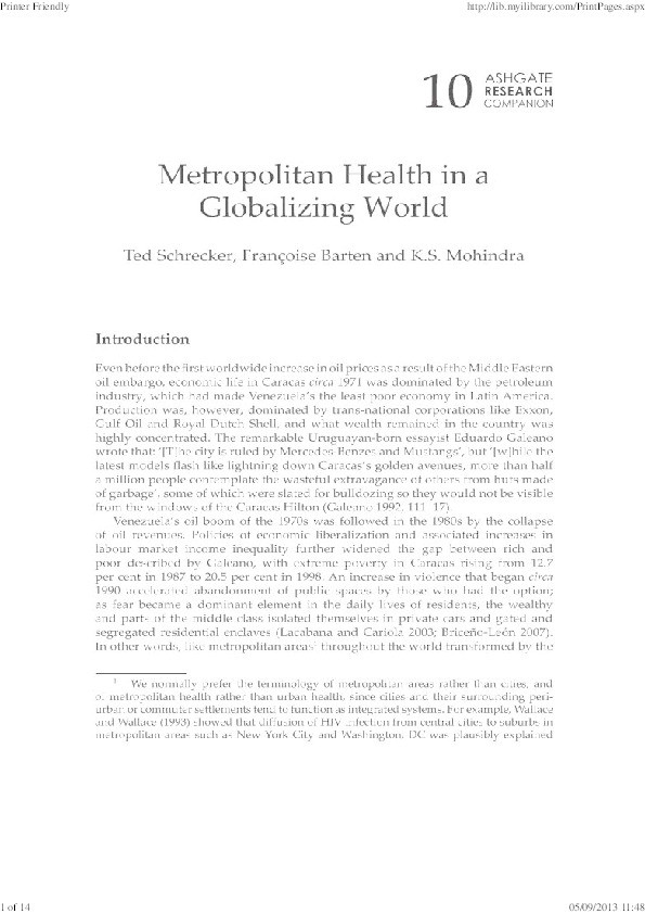 Metropolitan health in a globalizing world Thumbnail