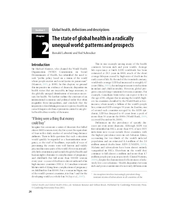 The State of Global Health in a Radically Unequal World: Patterns and Prospects Thumbnail