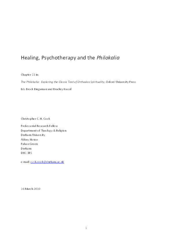 Healing, Psychotherapy, and the Philokalia Thumbnail