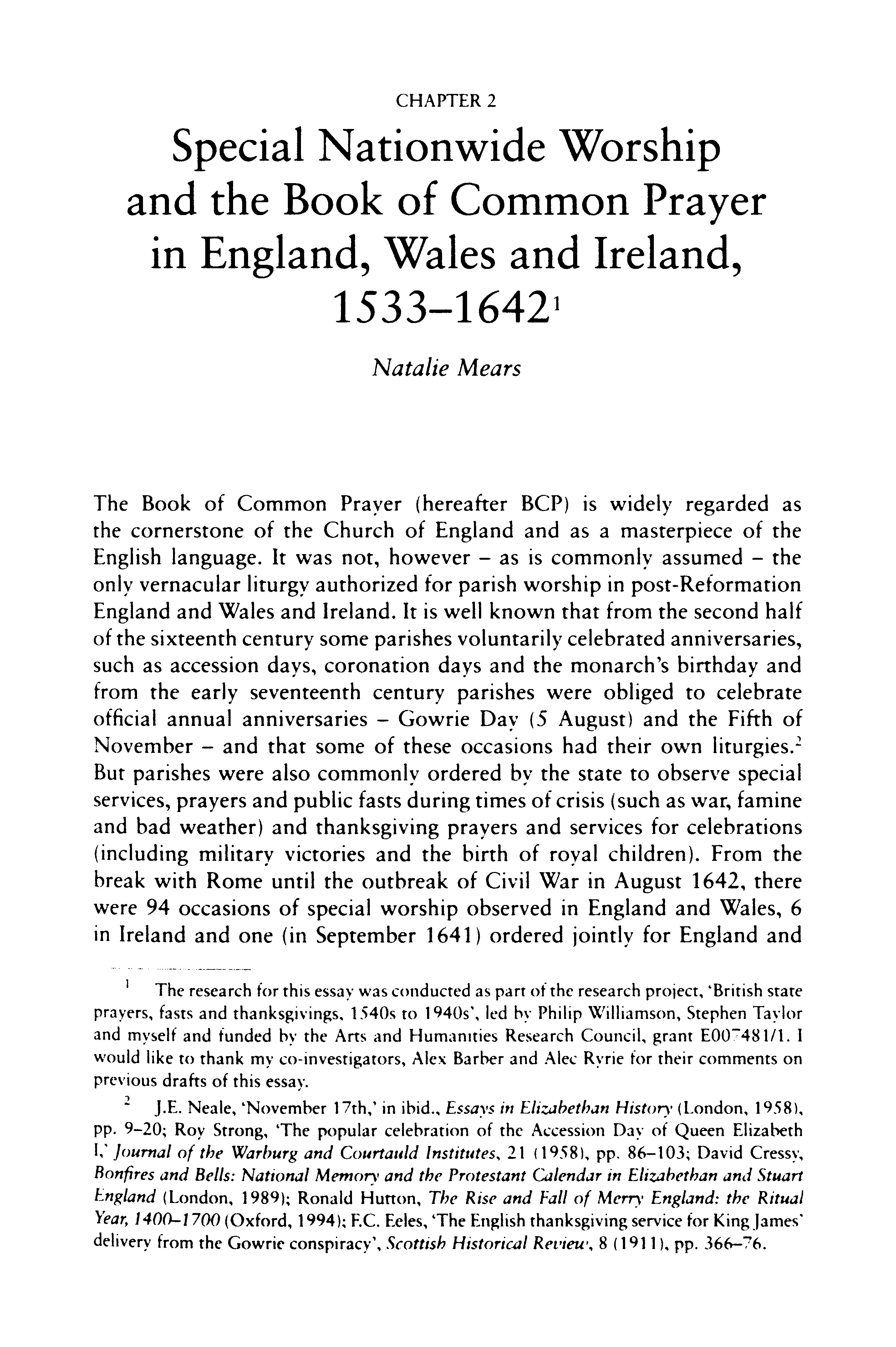 Special nationwide worship and the Book of Common Prayer in England, Wales and Ireland, 1533-1642 Thumbnail