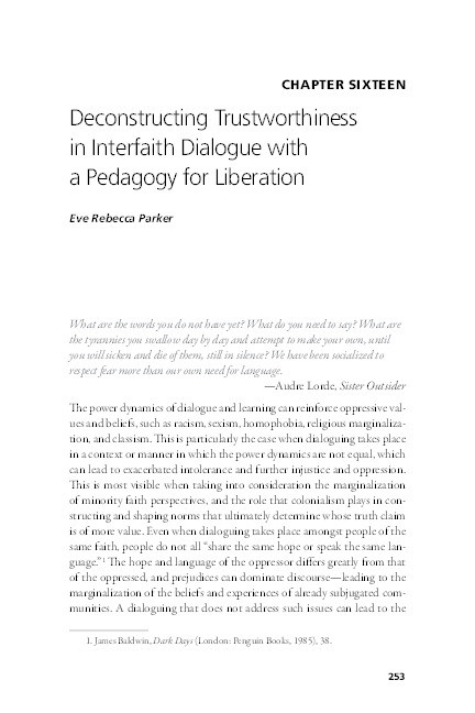 Deconstructing Trustworthiness in Interfaith Dialogue with a Pedagogy for Liberation Thumbnail