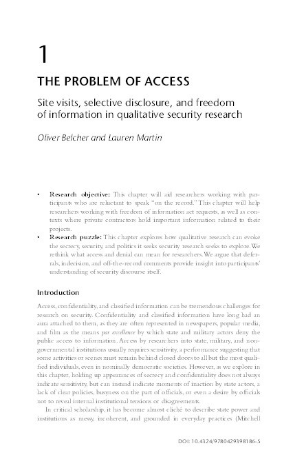The Problem of Access: Site Visits, Selective Disclosure, and Freedom of Information in Qualitative Security Research Thumbnail